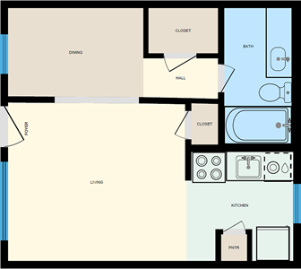 One Bedroom / One Bath - 416 Sq.Ft.*